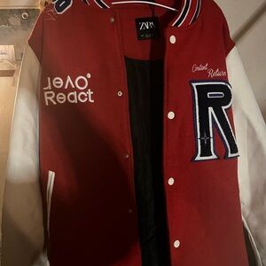 Zara Red and White Varsity Jacket